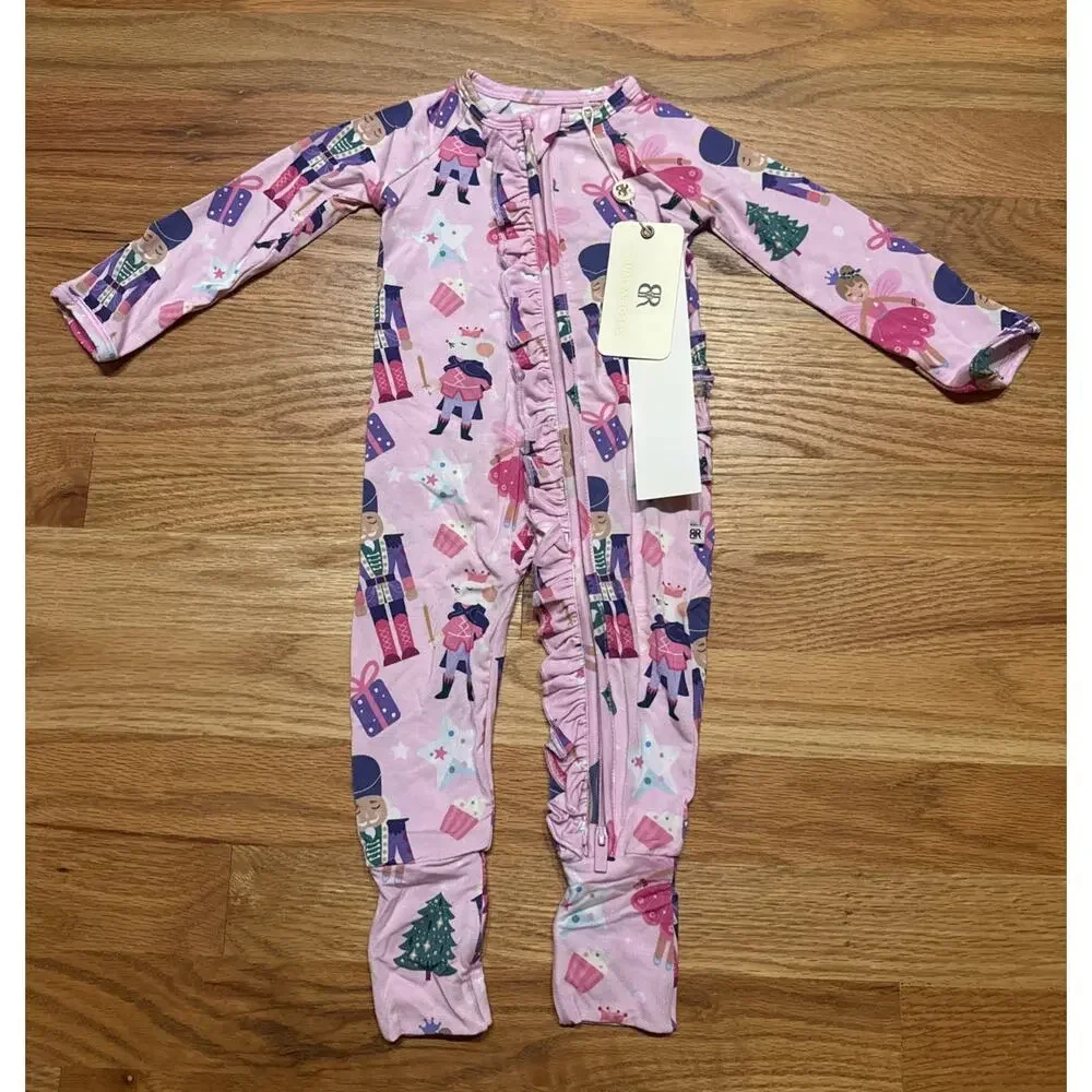 Bums & Roses 3-6 Months Convertible Ruffle Romper Nutcracker Christmas Bamboo